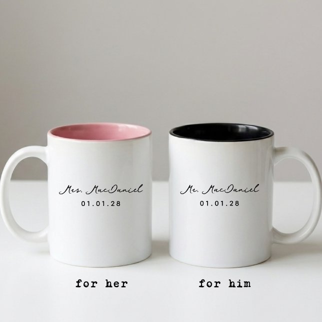 Custom Modern Wedding Mug Gift for Bride and Groom (Personalized Mr and Mrs Mug Wedding Gift for Newlyweds, Modern Bride and Groom Mug Gift for Wedding)