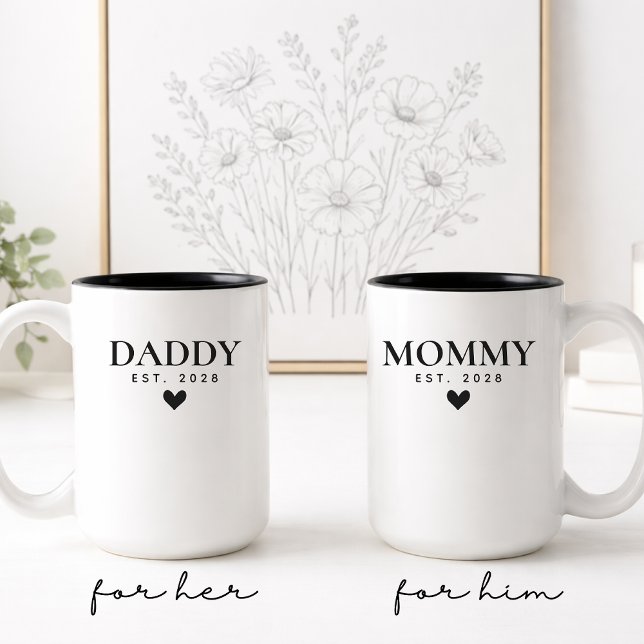 Custom Mommy & Daddy Mug Set Gift for Baby Shower (Mommy and Daddy Mug Set Mother’s Day Gift for Mom, Personalized Parent Mug Gift for New Mom and Dad)