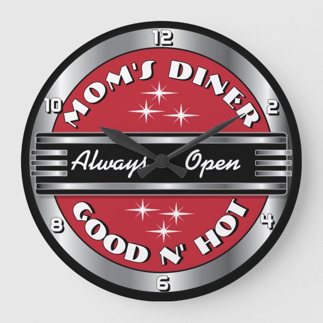 Custom Mom's Retro 1950s Diner Horloge murale - Ro (Recto)