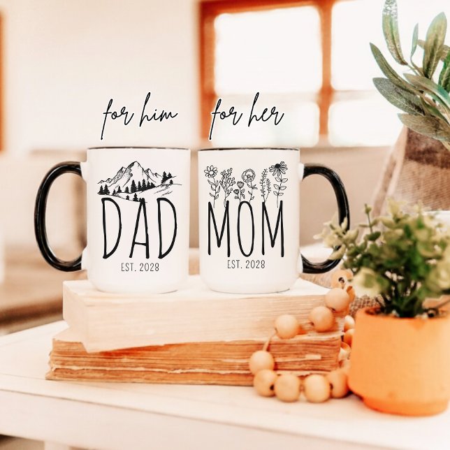Custom Mug for Mom & Dad, New Parents Gift Set (new mom mug, gifts for new moms, mug set for mom & dad, pregnancy announcement mug, baby shower mug,)