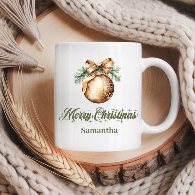 Custom Name Christmas Mug Earthy Neutral Style (Custom Name Christmas Mug Earthy Neutral Style)