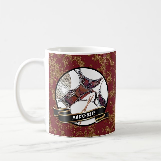 Custom Name Drummer Christmas Drum Kit Music Mug (Gauche)
