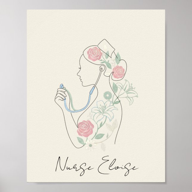 Custom Name Elegant Nurse Silhouette Poster (Devant)
