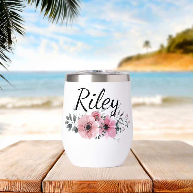 Custom Name Floral Personalized Pink Flower (Plage (pivotée))