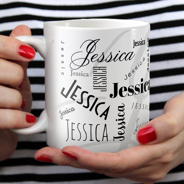 Custom Name Jessica Black White Coffee Mug (Créateur téléchargé)
