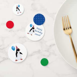 Custom Name Penguin Blue Balloon Table Confetti