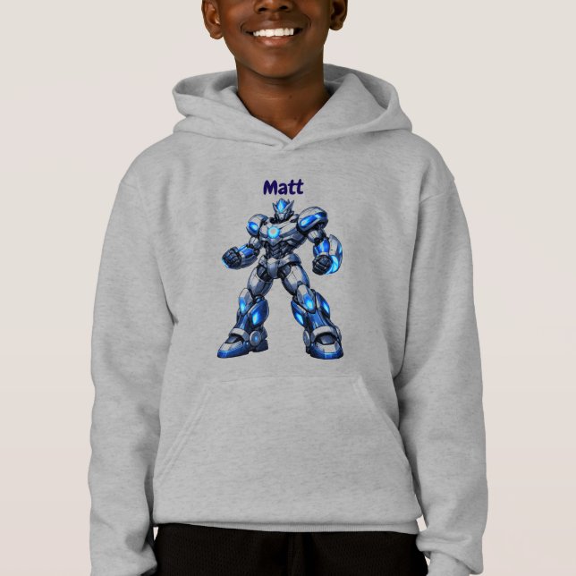 Custom Name Robot Kids Birthday Hoodie Gift (Devant)