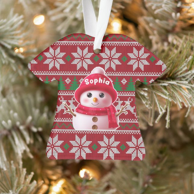 Custom Name Snowman Christmas Shirt Ornament (Arbre)