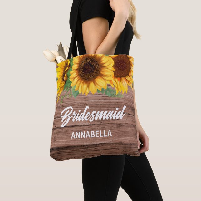 Custom Name Sunflower Bridesmaid Tote Bag (De près)