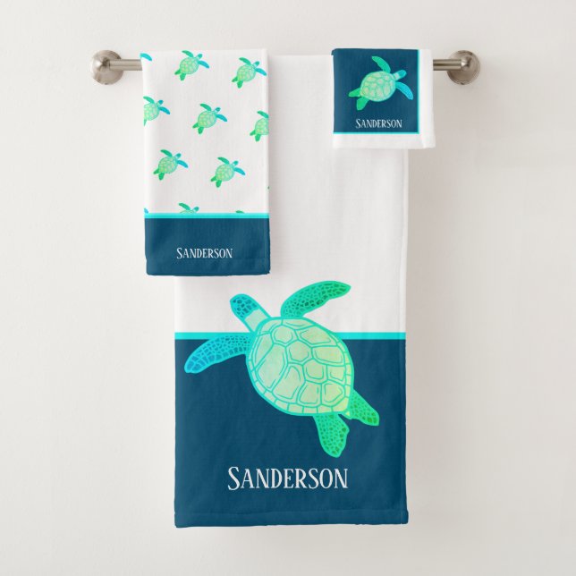 Custom Nautical Coastal Sea Turtle Aqua Teal Blue (En situation)