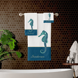 Custom Nautical Seahorse Bathroom Teal Blue Aqua