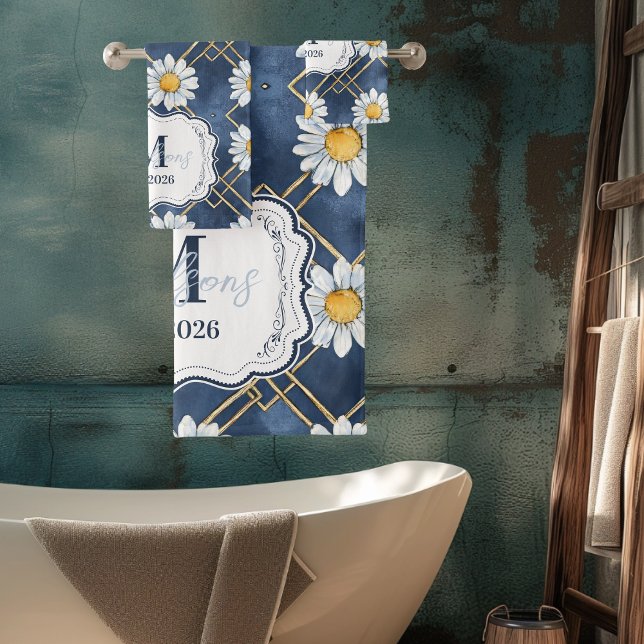 Custom Navy Daisy Gingham Monogram Decor (Créateur téléchargé)