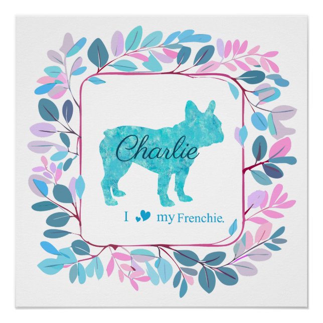Custom Pastel blue french bulldog poster decor (Devant)