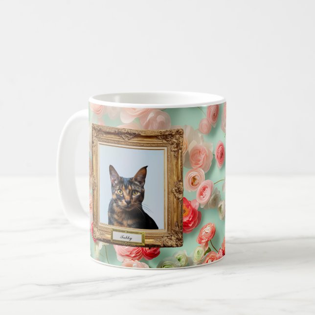 Custom Pet Portrait Mug – Your Cat in a Frame (Devant gauche)