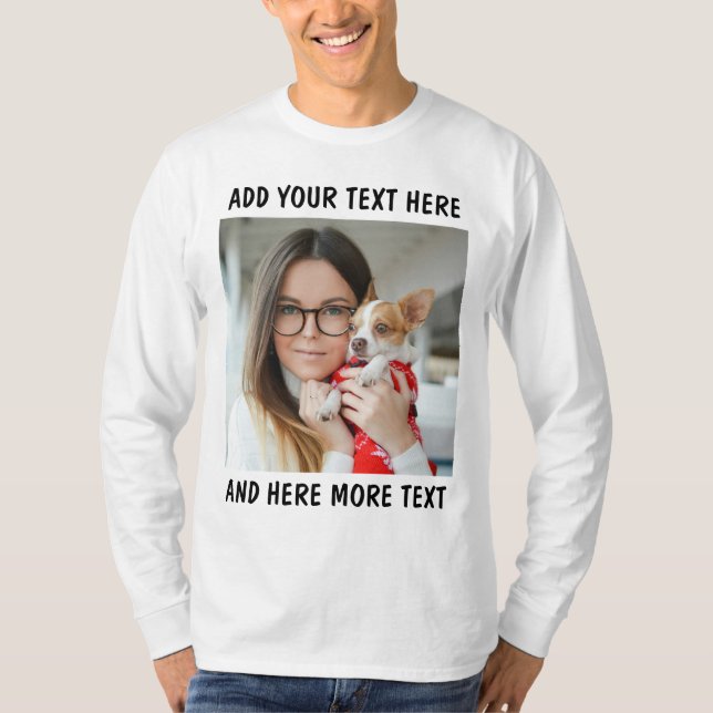 Custom Photo and Text Longsleeve White T-Shirt (Devant)