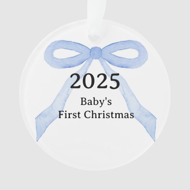 Custom Photo Baby's First Christmas YEAR Blue Bow  (devant)