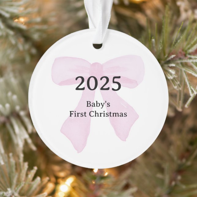 Custom Photo Baby's First Christmas YEAR Pink Bow  (Arbre)