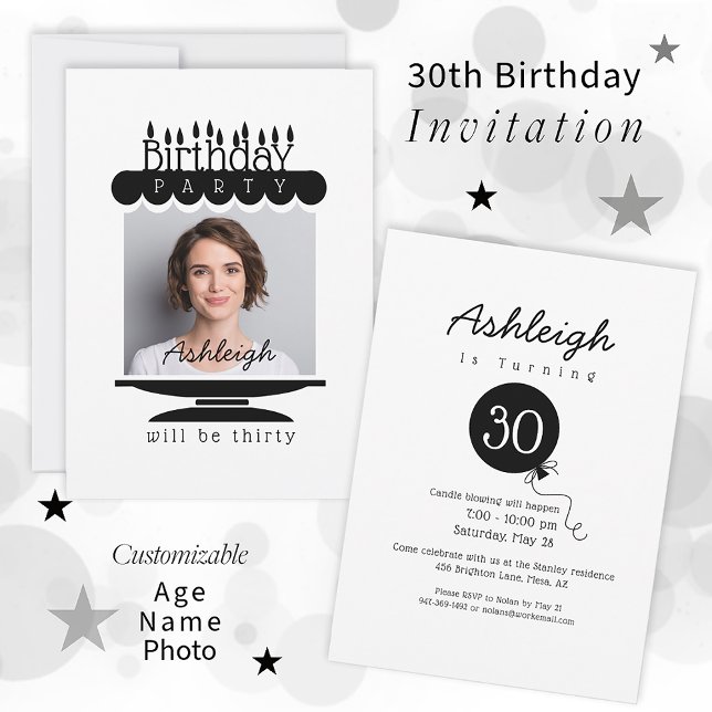 Custom Photo Cake 30th Birthday Invitation (Créateur téléchargé)