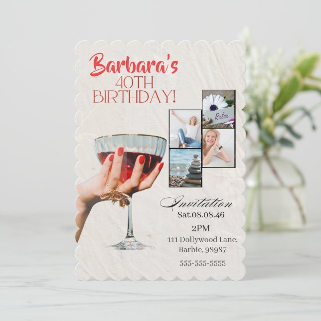 Custom Photo Cocktail  40th Birthday Invitation (Debout devant)