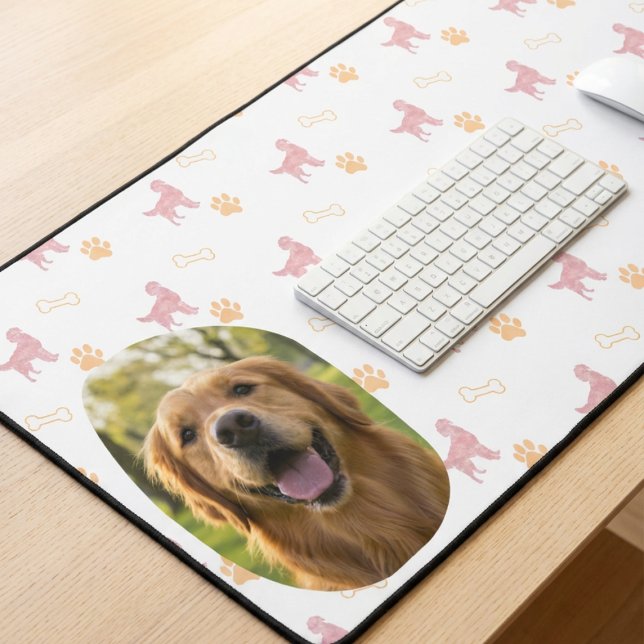 Custom Photo Golden Retriever Pastel Pink Desk Mat (Créateur téléchargé)