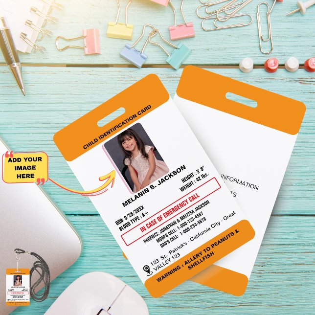 Custom Photo ID Badge for Kids with Emergency Cont (Custom Photo ID Badge for Kids with Emergency Contact and Medical Alerts)