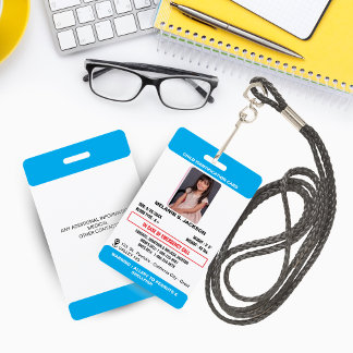 Custom Photo ID Badge for Kids with Emergency Cont