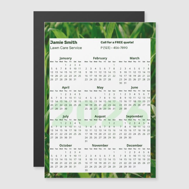 Custom Photo Lawn Care 2026 Calendar Magnet (Devant / Derrière)