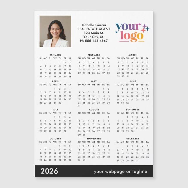 Custom Photo Logo 2026 Magnetic Calendar (Devant)