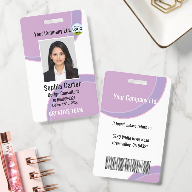 Custom Photo Name Employee ID Badge Purple (Bureau)