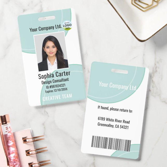 Custom Photo Name Employee ID Badge Teal (Bureau)