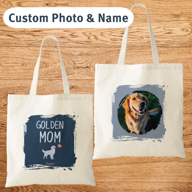 Custom Photo & Name Golden Retriever Mom tote bag (Créateur téléchargé)