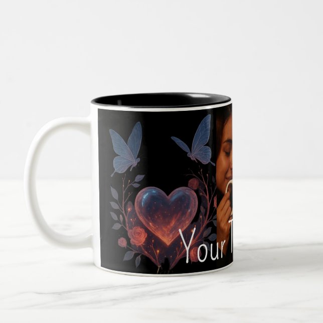 Custom Photo Romantic Coffee Mug Glowing Heart (Gauche)