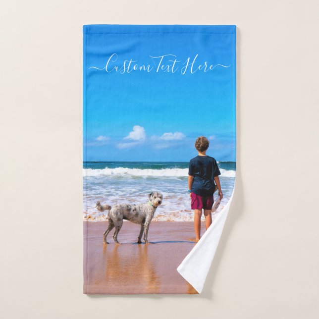 Custom Photo Text Bath Towel Set Your Pets Photos (Serviette à main)