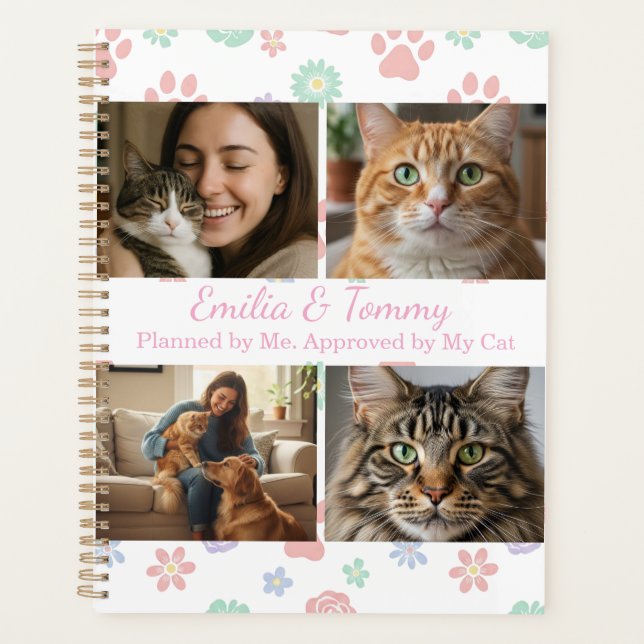 Custom Photos and Names Planner Cover Cat Lovers (Devant)