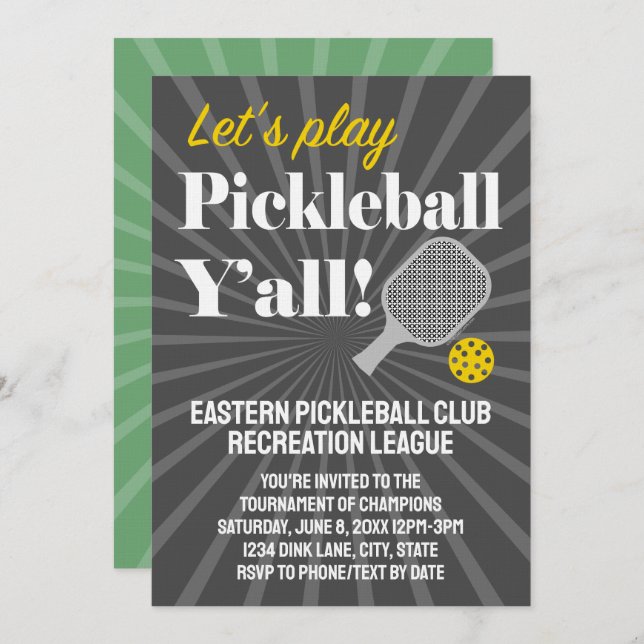 Custom Pickleball Invitations Tournament Team Club (Devant / Derrière)