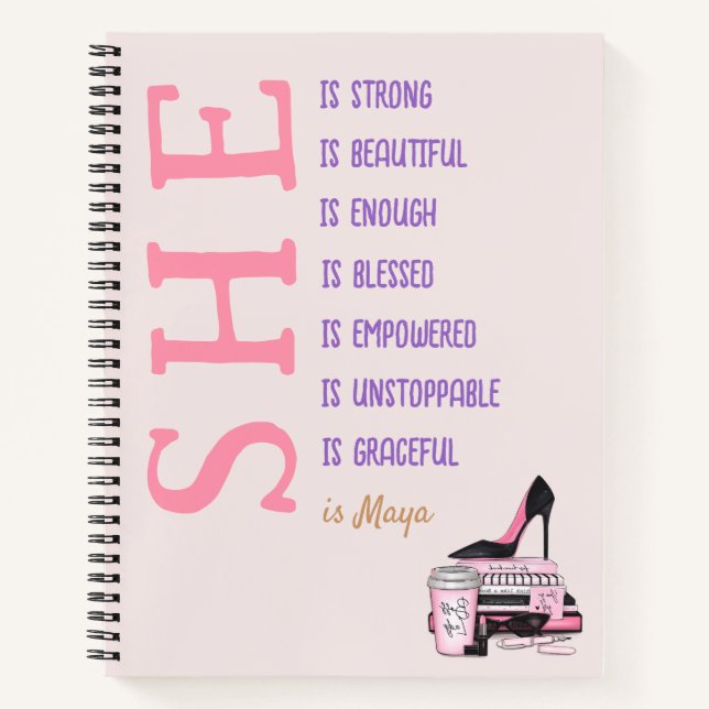 Custom Pink Carnet Journal for Strong Women (Devant)