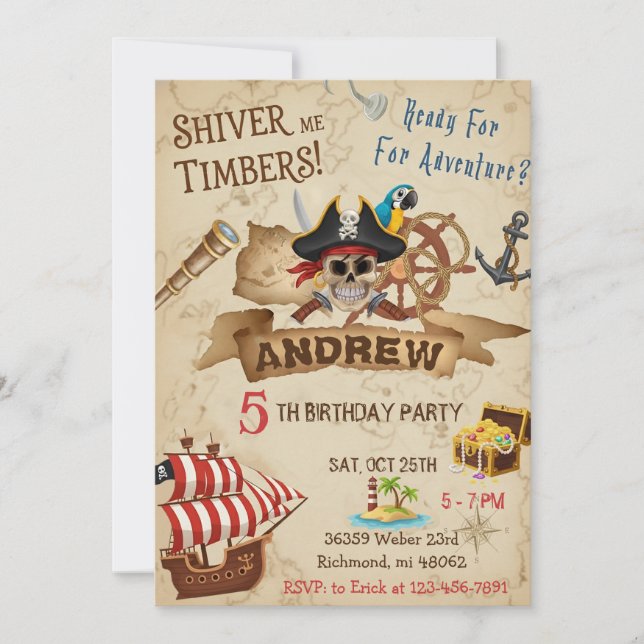 Custom Pirate Party Birthday Card Invitation  (Devant)