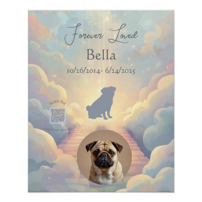 Custom Pug Rainbow Bridge Memorial Poster – Blue (Devant)