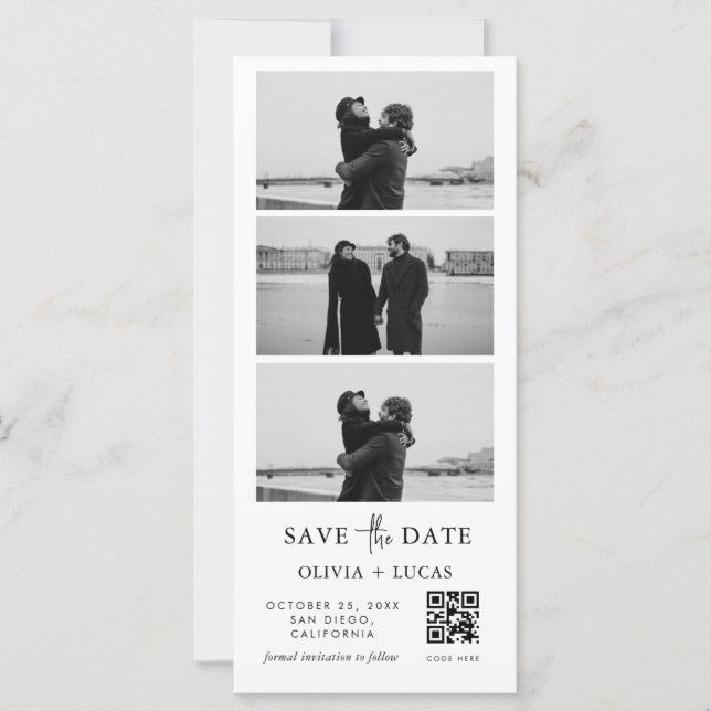Custom QR Code Photo Strip Wedding Save The Date (Devant)