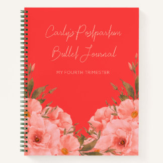 Custom Red Floral Postpartum Journal For New Moms