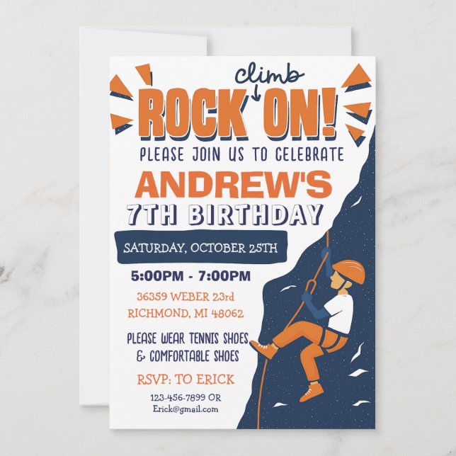 Custom Rock Climbing Birthday Party Invitation (Devant)