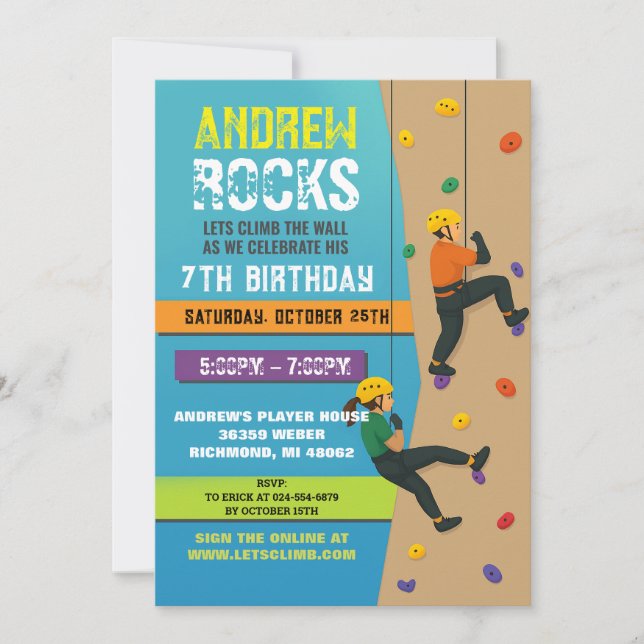 Custom Rock Climbing Birthday Party Invitation (Devant)