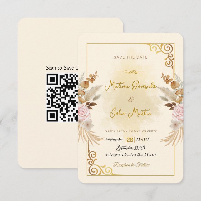 Custom Save the Date Wedding Invitation with QR (Devant / Derrière)