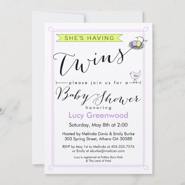 Custom She's Twins Baby shower Invitation (Devant)