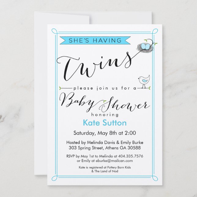 Custom She's Twins Baby shower Invitation (Devant)