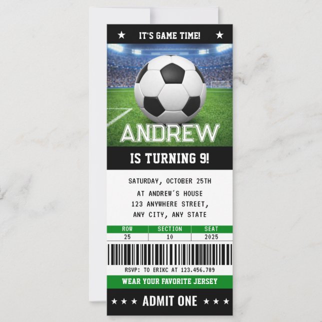 Custom Soccer Ticket Birthday Invitation (Devant)