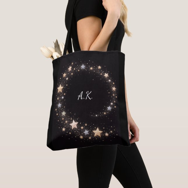 Custom Star Spiral Initials Gift Tote Bag (De près)