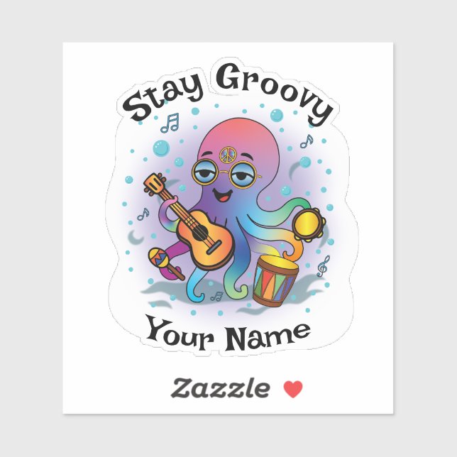 Custom Sticker | Retro Octopus | Name & Text (Feuille)