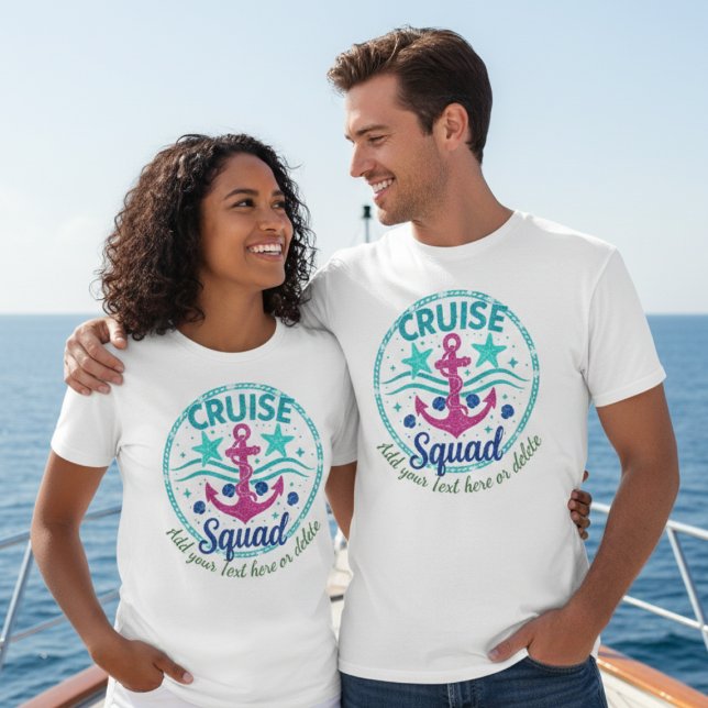 Custom Teal Cruise Squad Group Vacation T-Shirt (Créateur téléchargé)