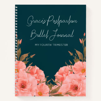 Custom Teal Floral Postpartum Journal For New Moms